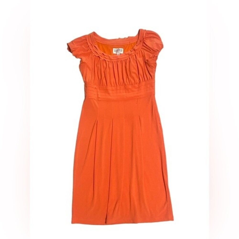 Julian Taylor Orange Pleated Embellished Midi Dress-size 14